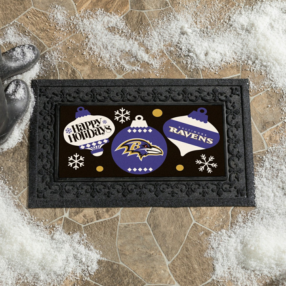Baltimore Ravens Holiday Flocked Coir Sassafras Switch Mat, 22"x10"