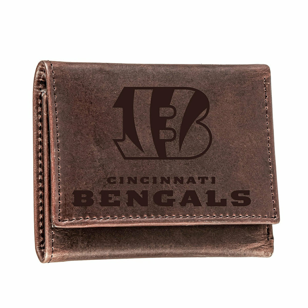 Cincinnati Bengals, Tri-Fold Wallet, Brown, CH, 100% Genuine Leather