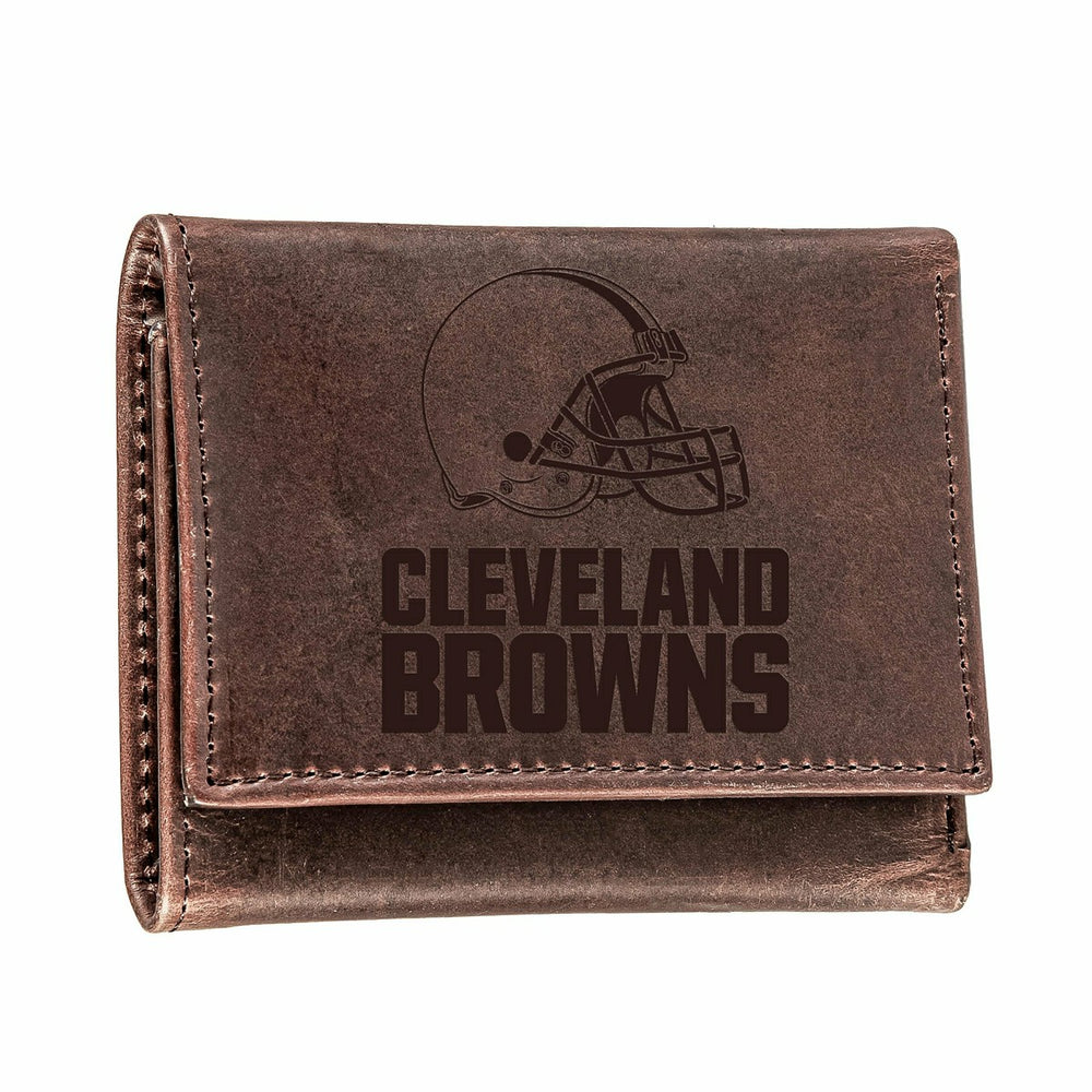 Cleveland Browns, Tri-Fold Wallet, Brown, CH, 100% Genuine Leather