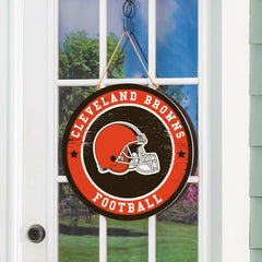 Cleveland Browns Round Door Décor with Hanging Rope, 18x18