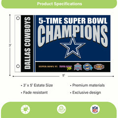 Dallas Cowboys 5X Superbowl Champions Football 3x5 Flag