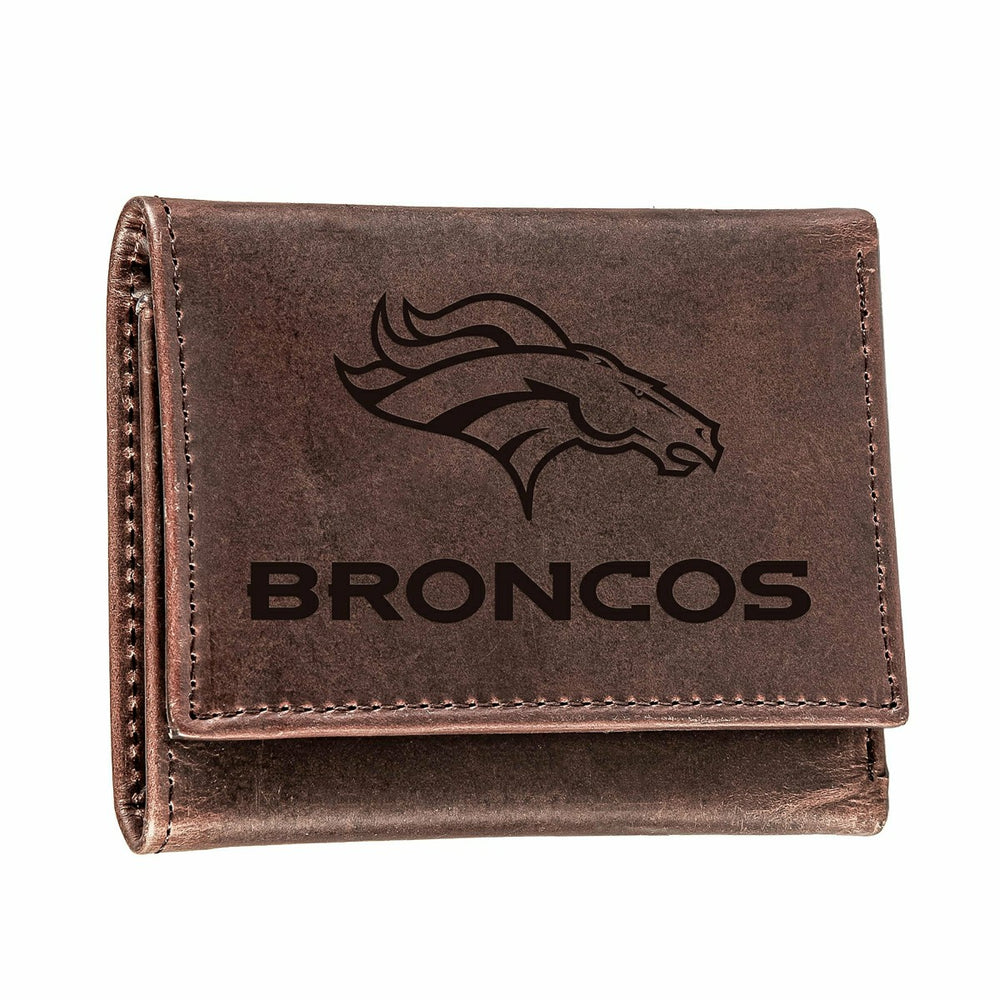 Denver Broncos, Tri-Fold Wallet, Brown, CH, 100% Genuine Leather