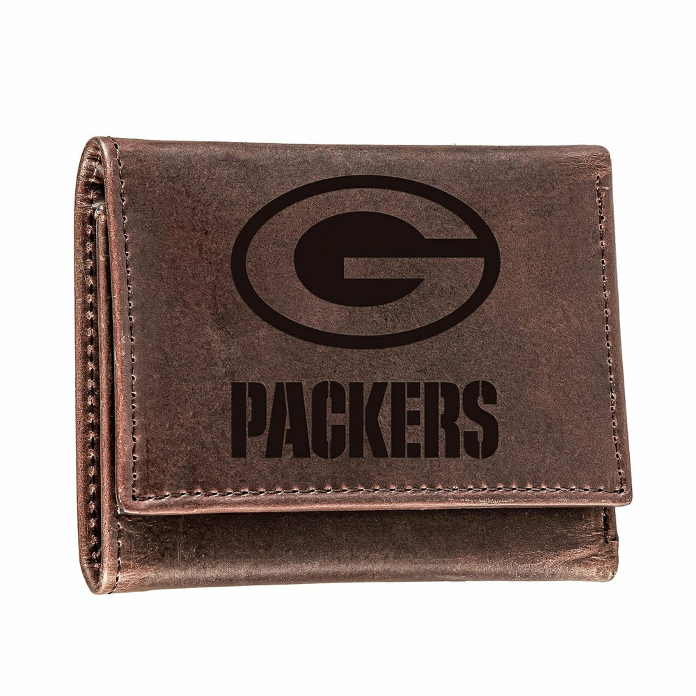 Green Bay Packers, Tri-Fold Wallet, Brown, CH, 100% Genuine Leather