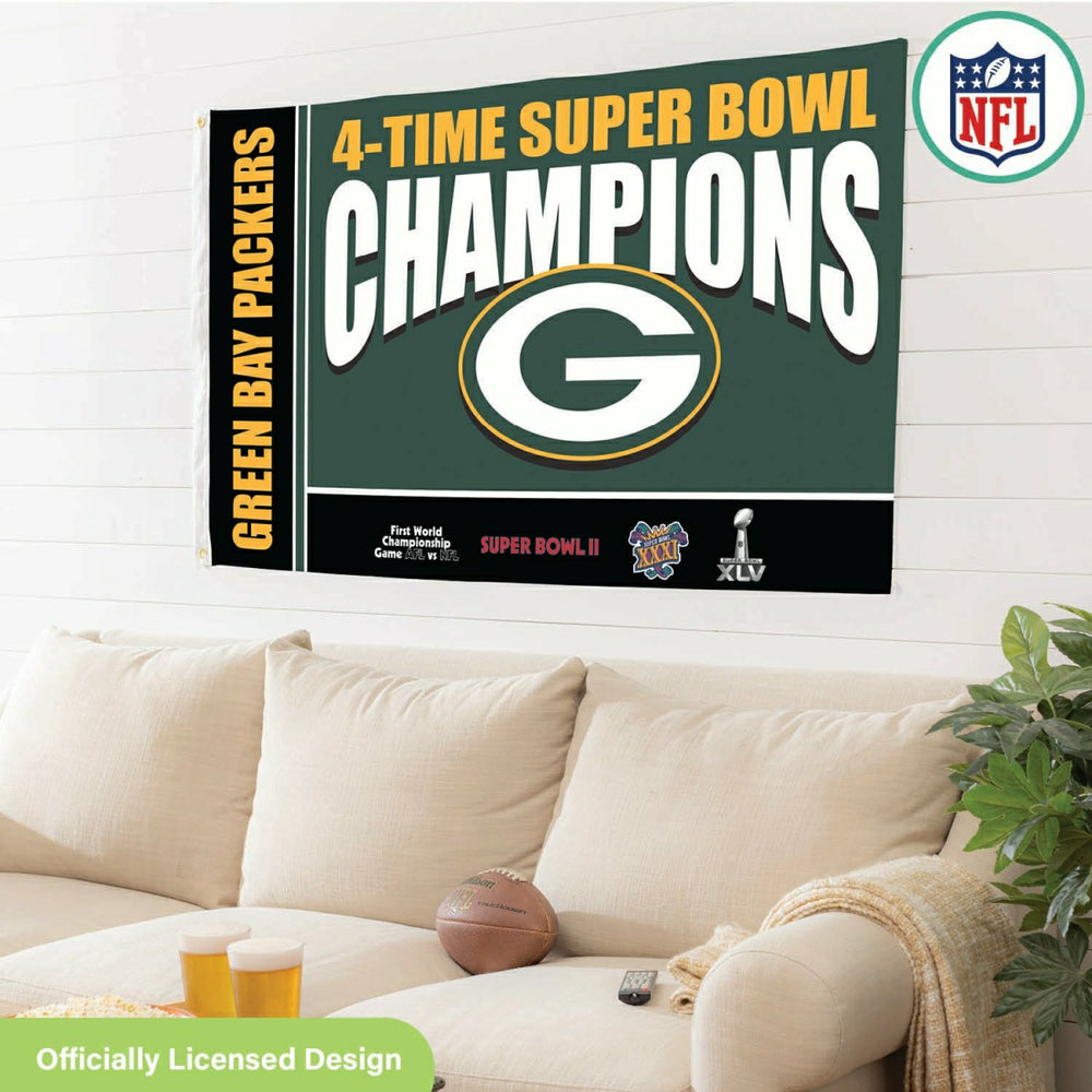 Green Bay Packers 4X Superbowl Champions Football 3x5 Flag