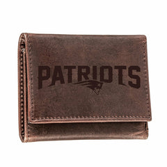 New England Patriots, Tri-Fold Wallet, Brown, CH, 100% Genuine Leather