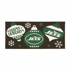 New York Jets Holiday Flocked Coir Sassafras Switch Mat, 22"x10"