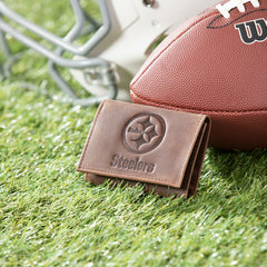 Pittsburgh Steelers, Tri-Fold Wallet, Brown, CH, 100% Genuine Leather