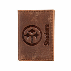 Pittsburgh Steelers, Tri-Fold Wallet, Brown, CH, 100% Genuine Leather