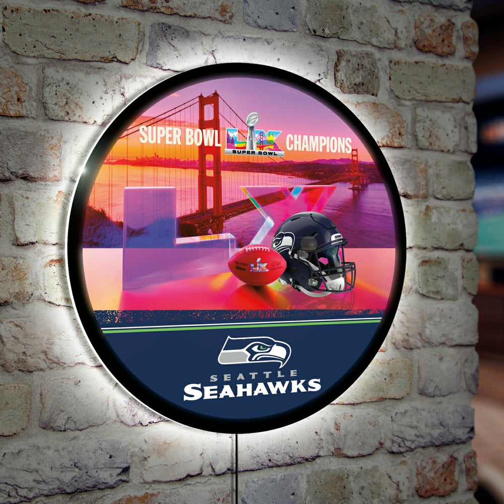 Seattle Seahawks, Super Bowl 60, LED Wall Decor, Football Round, 23"