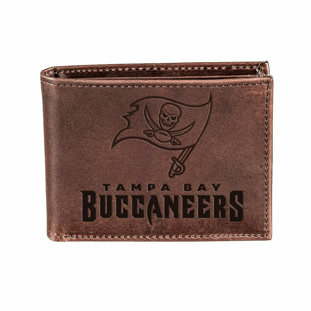 Tampa Bay Buccaneers, Bi-Fold Wallet, Brown, CH, 100% Genuine Leather