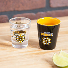 Boston Bruins 4-Piece Ceramic and Glass 2oz. Shot Glass Set