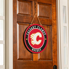 Calgary Flames Round Door Décor with Hanging Rope, 18x18