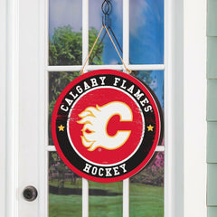 Calgary Flames Round Door Décor with Hanging Rope, 18x18