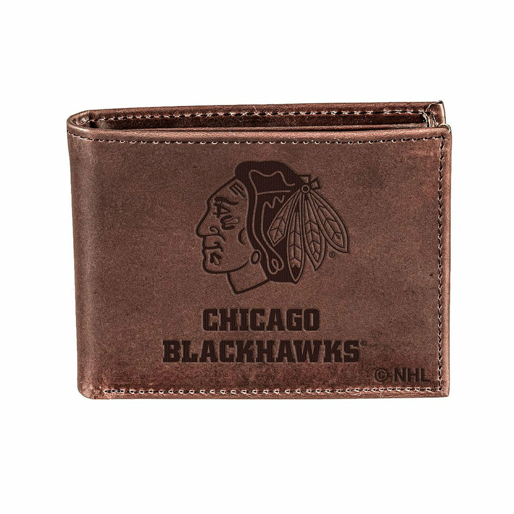 Chicago Blackhawks, Bi-Fold Wallet, Brown, CH, 100% Genuine Leather