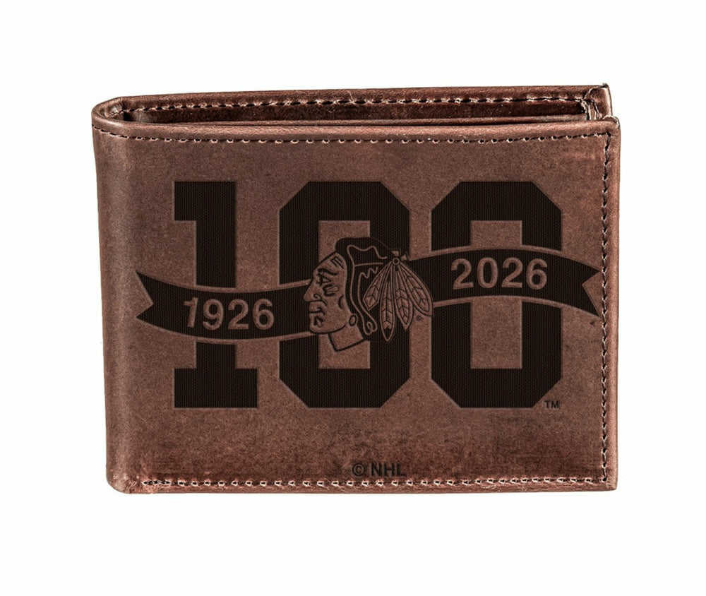Chicago Blackhawks, 100 Anniversary Wallet, Bi-fold, Brown