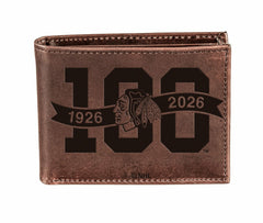 Chicago Blackhawks, 100 Anniversary Wallet, Bi-fold, Brown