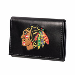 Chicago Blackhawks Black Tri-Fold Embroidered Wallet w/ RFID Blocking