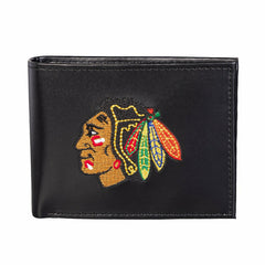 Chicago Blackhawks Black Bi-Fold Embroidered Wallet w/ RFID Blocking