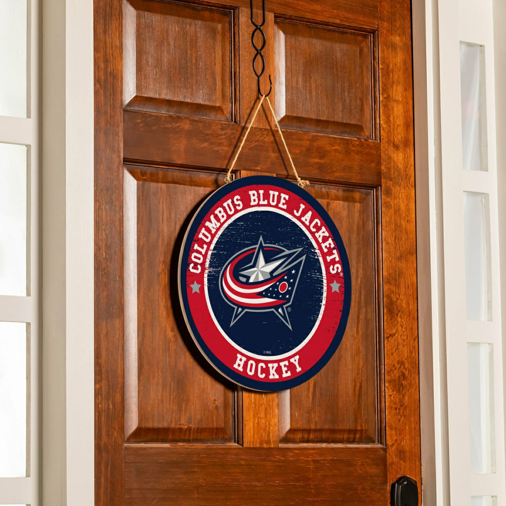 Columbus Blue Jackets Round Door Décor with Hanging Rope, 18x18