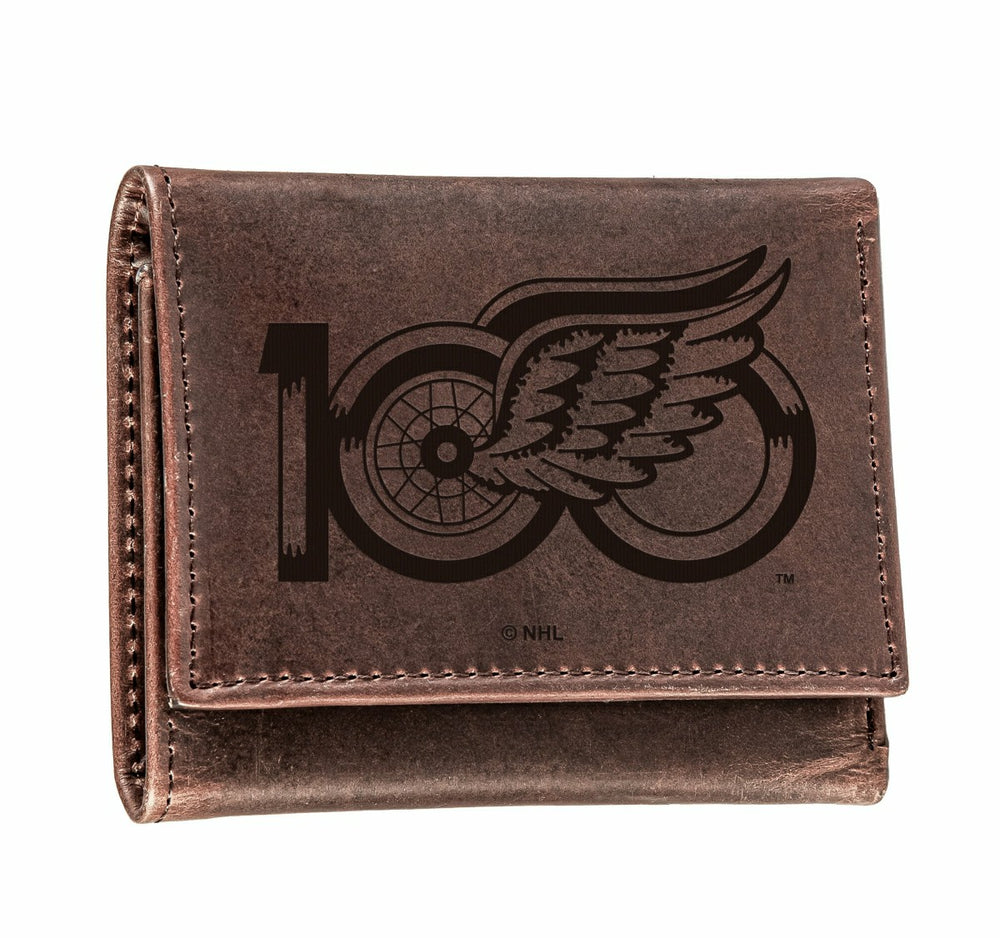 Detroit Red Wings, 100 Anniversary Wallet, Tri-fold, Brown