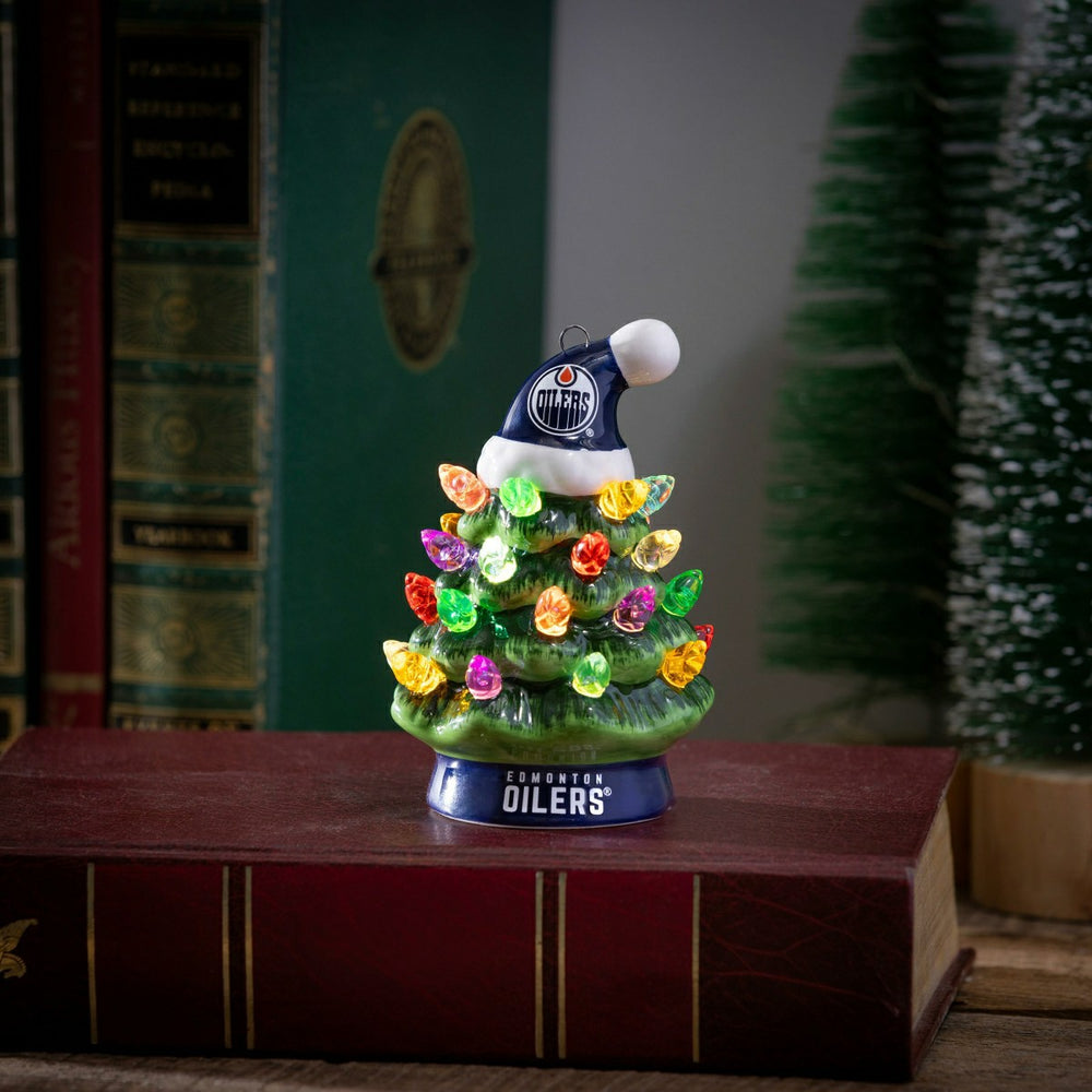 4" Mini LED Tabletop Christmas Tree, Set of 2, Edmonton Oilers