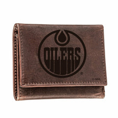 Edmonton Oilers, Tri-Fold Wallet, Brown, CH, 100% Genuine Leather