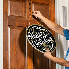 Vegas Golden Knights Holiday Round Door Décor with Hanging Rope, 18x18