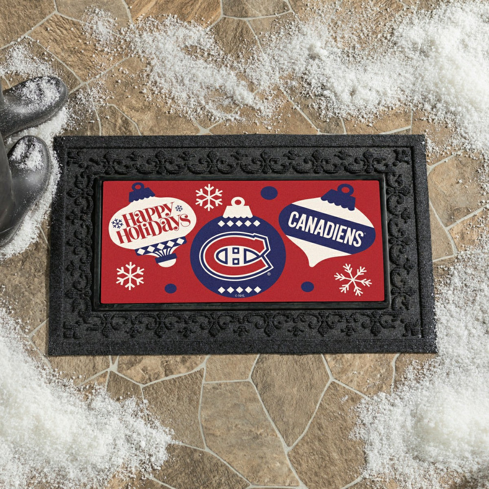 Montreal Canadiens Holiday Flocked Coir Sassafras Switch Mat, 22"x10"