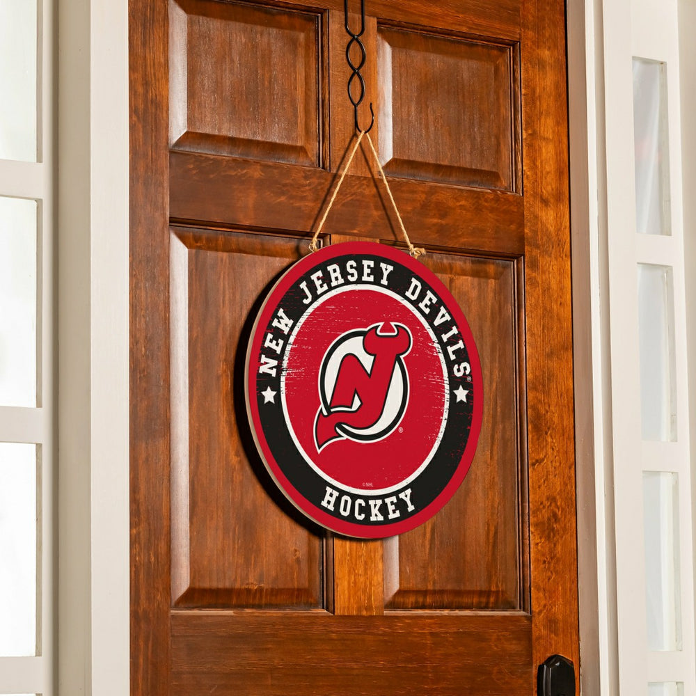 New Jersey Devils Round Door Décor with Hanging Rope, 18x18