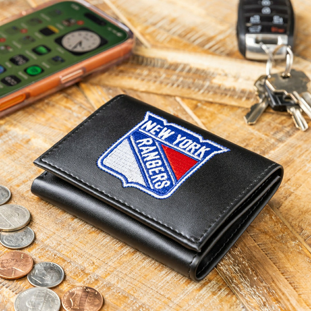 New York Rangers Black Tri-Fold Embroidered Wallet w/ RFID Blocking