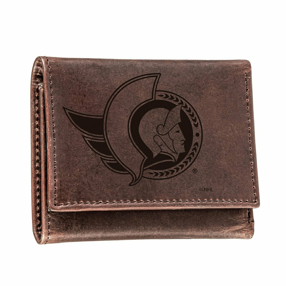Ottawa Senators, Tri-Fold Wallet, Brown, CH, 100% Genuine Leather
