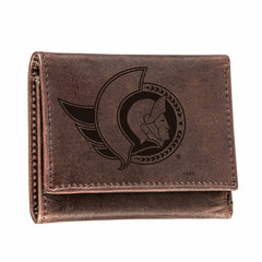 Ottawa Senators, Tri-Fold Wallet, Brown, CH, 100% Genuine Leather