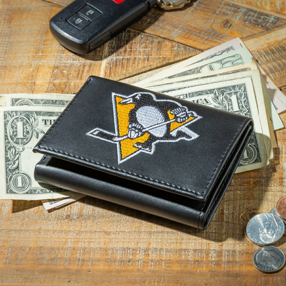Pittsburgh Penguins Black Tri-Fold Embroidered Wallet w/ RFID Blocking
