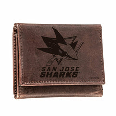 San Jose Sharks, Tri-Fold Wallet, Brown, CH, 100% Genuine Leather