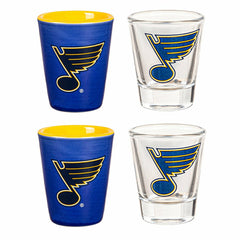 St Louis Blues 4-Piece Ceramic and Glass 2oz. Shot Glass Set