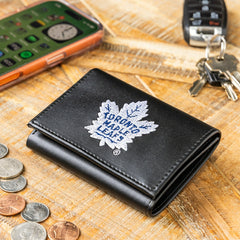 Toronto Maple Leafs Black Tri-Fold Embroidered Wallet w/ RFID Blocking