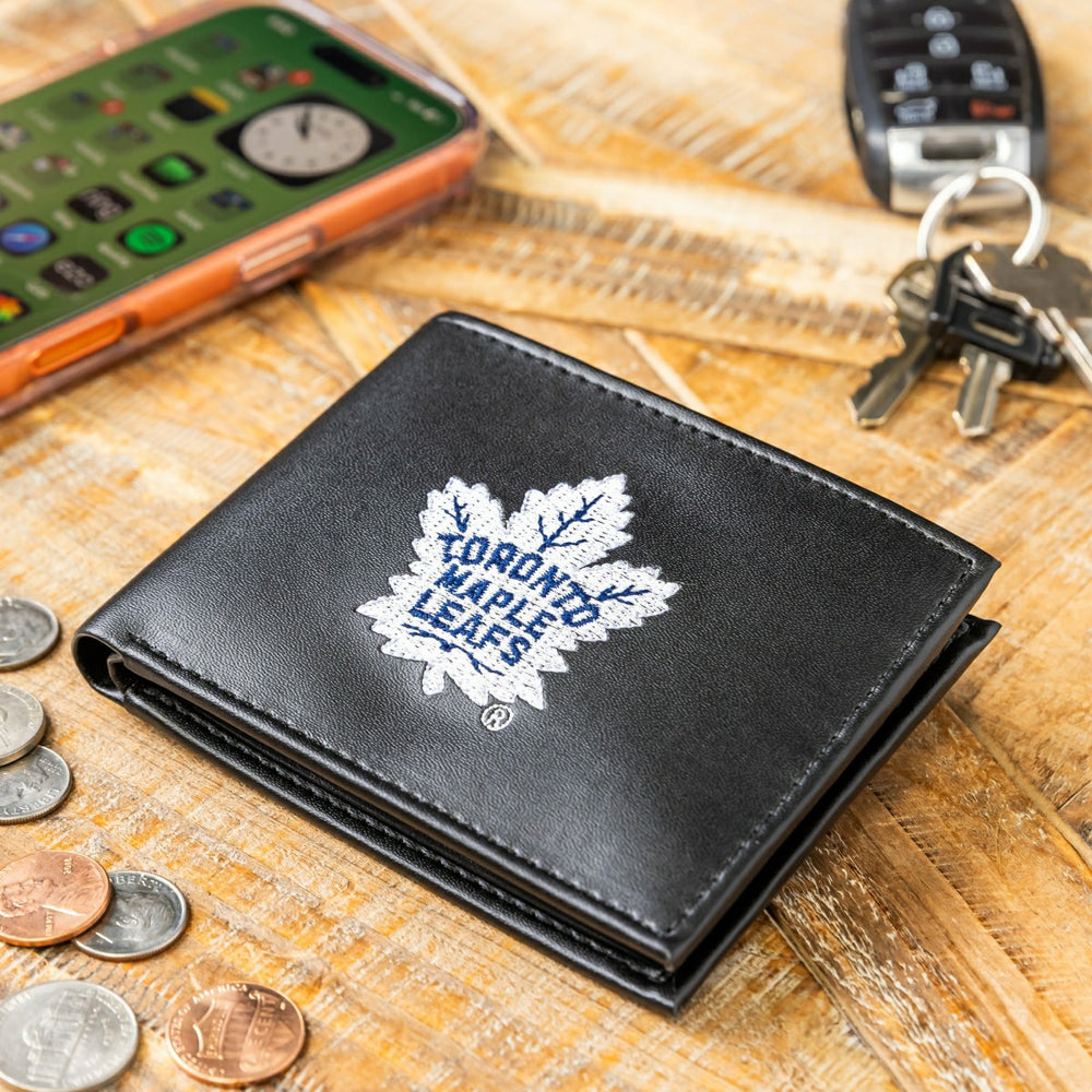 Toronto Maple Leafs Black Bi-Fold Embroidered Wallet w/ RFID Blocking