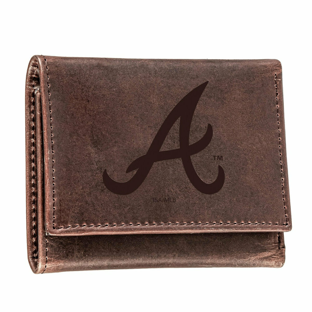 Atlanta Braves Tri-Fold Wallet Brown 100% Genuine Leather