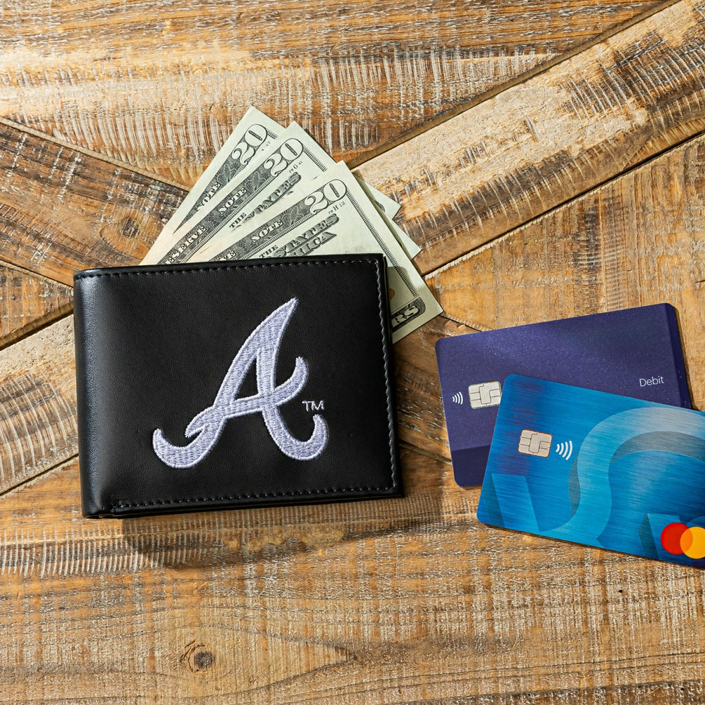 Atlanta Braves Black Bi-Fold Embroidered Wallet w/ RFID Blocking