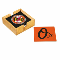 Baltimore Orioles Ceramic Coasters Set, 4pcs with Wood Caddy