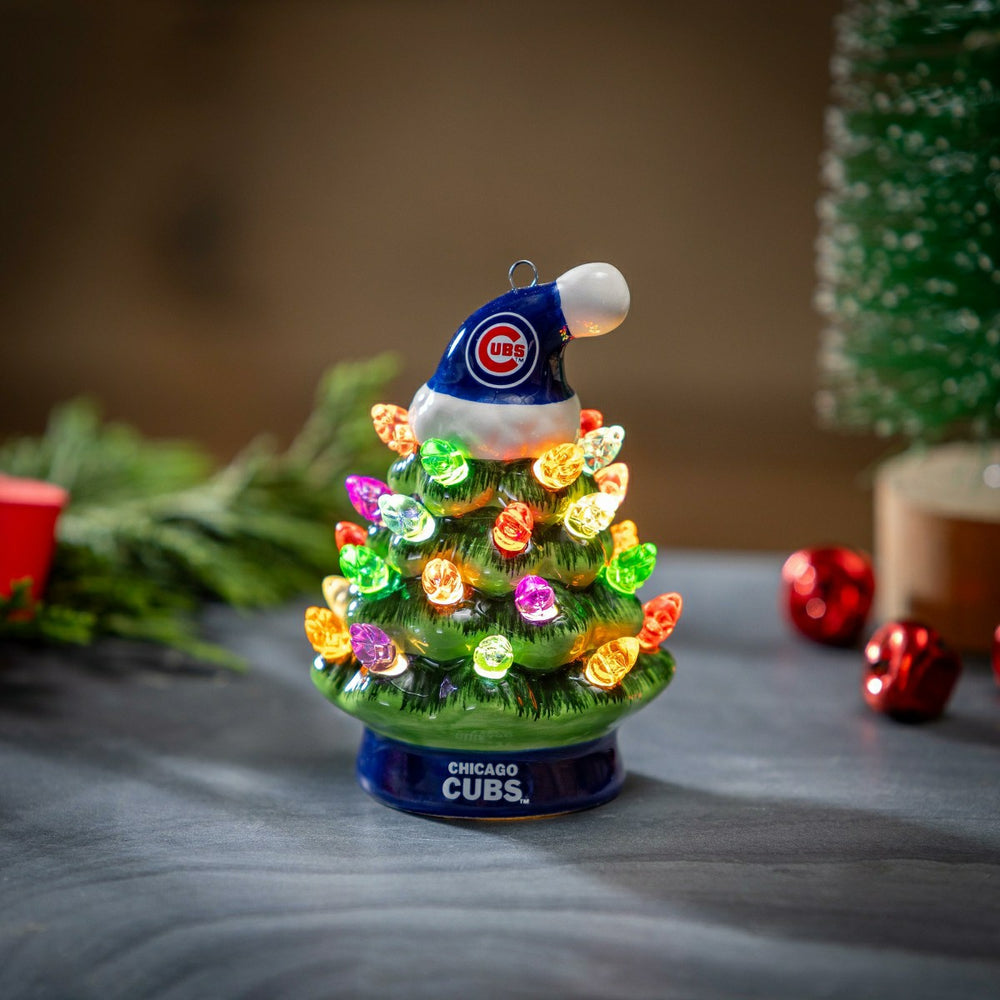 Chicago Cubs 4" Mini LED Tabletop Christmas Tree, Set of 2