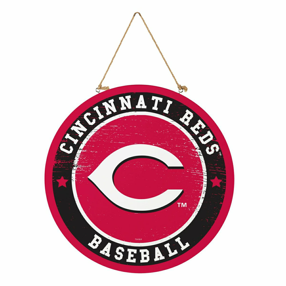 Cincinnati Reds Round Door Décor with Hanging Rope, 18x18
