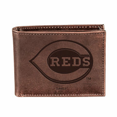 Cincinnati Reds Bi-Fold Wallet Brown 100% Genuine Leather