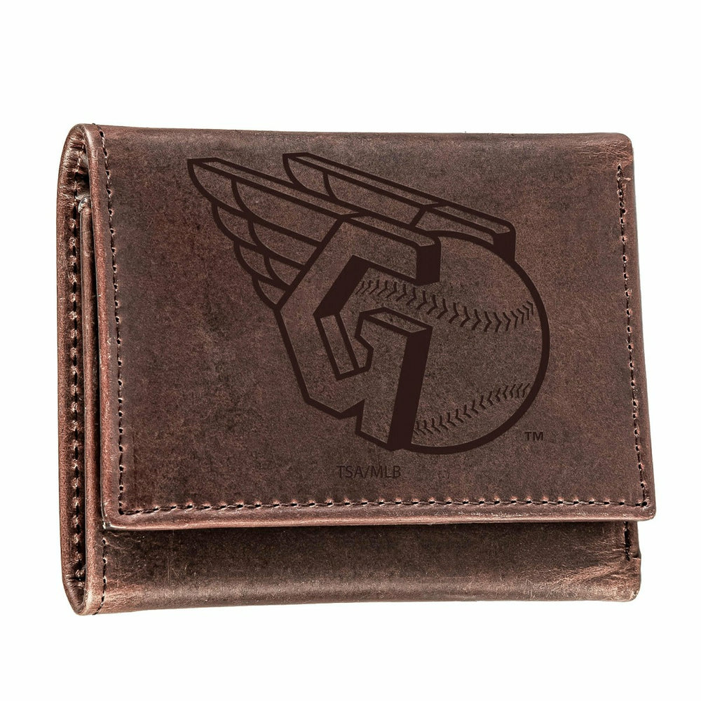 Cleveland Guardians Tri-Fold Wallet Brown 100% Genuine Leather