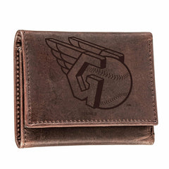 Cleveland Guardians Tri-Fold Wallet Brown 100% Genuine Leather