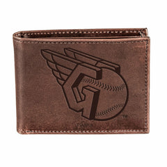 Cleveland Guardians Bi-Fold Wallet Brown 100% Genuine Leather