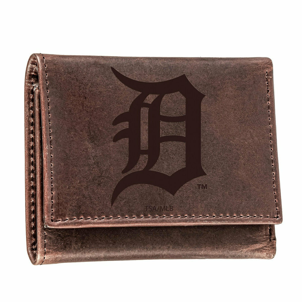 Detroit Tigers Tri-Fold Wallet Brown 100% Genuine Leather