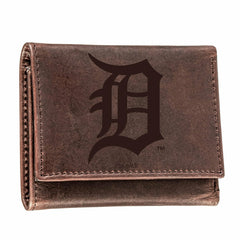 Detroit Tigers Tri-Fold Wallet Brown 100% Genuine Leather