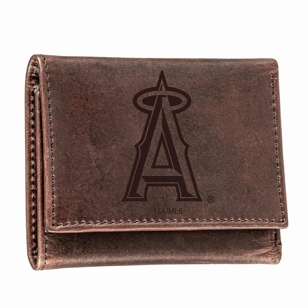 Los Angeles Angels Tri-Fold Wallet Brown 100% Genuine Leather