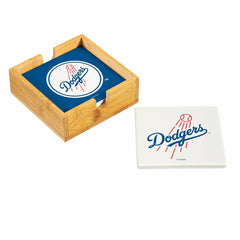 Los Angeles Dodgers Ceramic Coasters Set, 4pcs with Wood Caddy